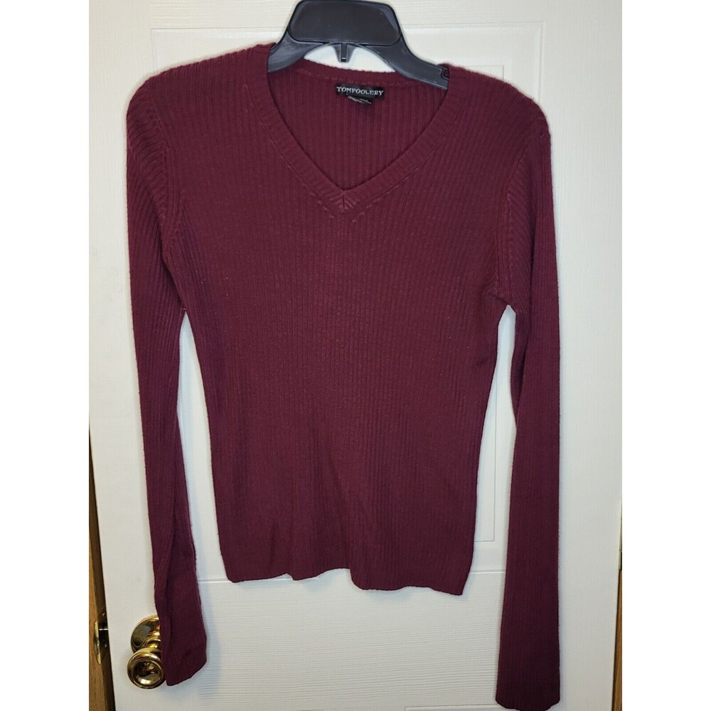 Tomfoolery Burgandy V-Neck Sweater Size Small